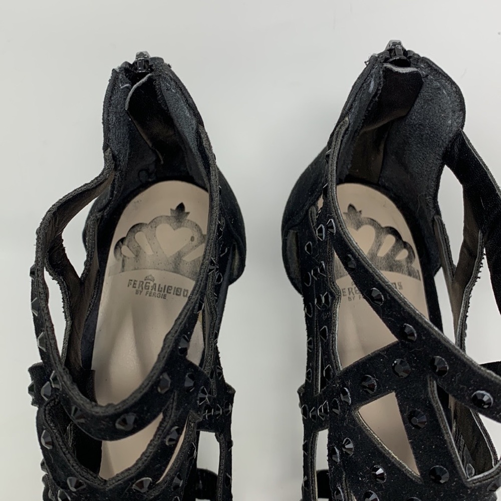 Fergalicious Strappy Black Jeweled open toe Heels - Picture 5 of 14